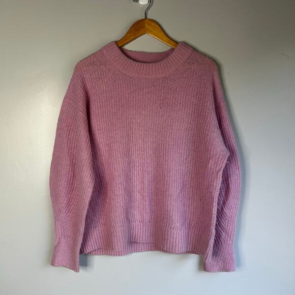 Everlane Alpaca Wool Crewneck Sweater Womens Large Pink Preppy Thick Chunky Knit - Picture 4 of 9